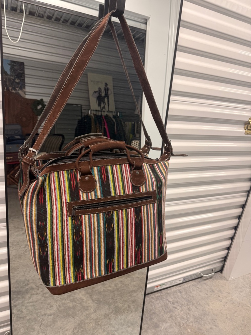 Striped Multicolor Travel Tote with Brown Trim